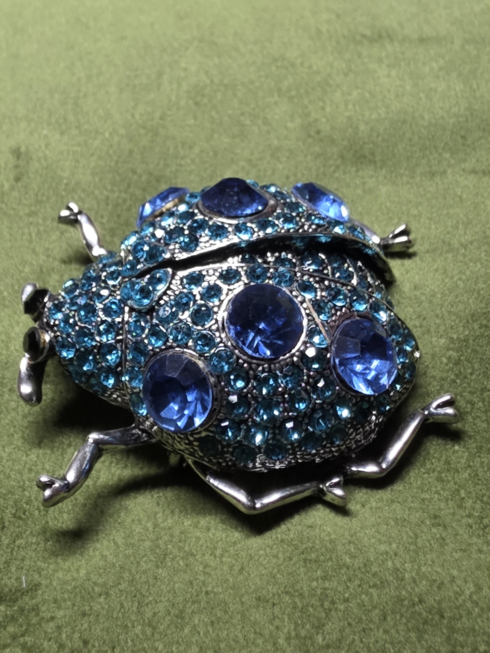 Source Unknown Blue and Teal Crystal Ladybug Brooch